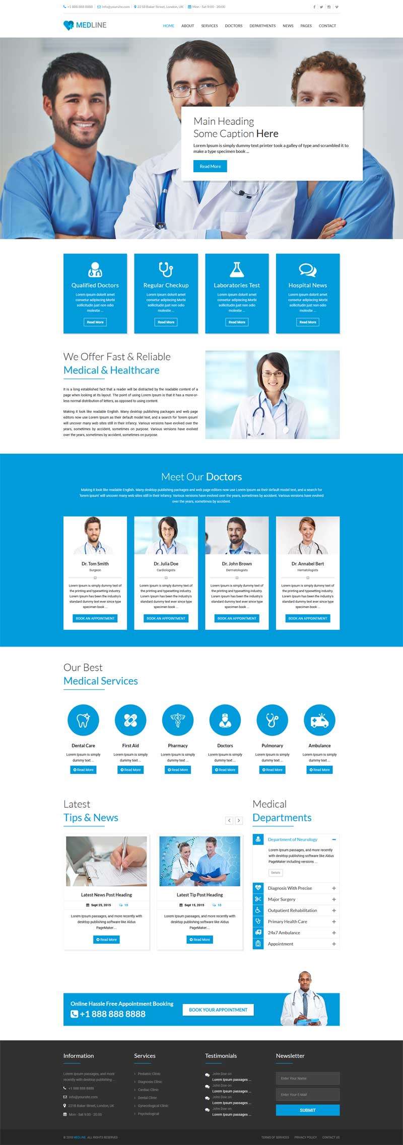 蓝色bootstrap医院医疗服务网站模板