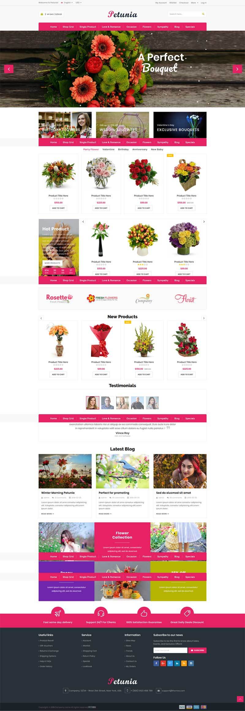 红色的网上鲜花商城网站html5模板