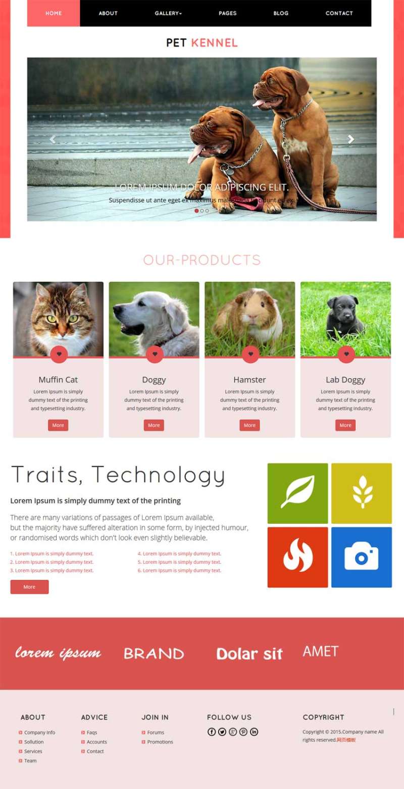 粉色可爱的响应式猫狗宠物店静态网页模板下载