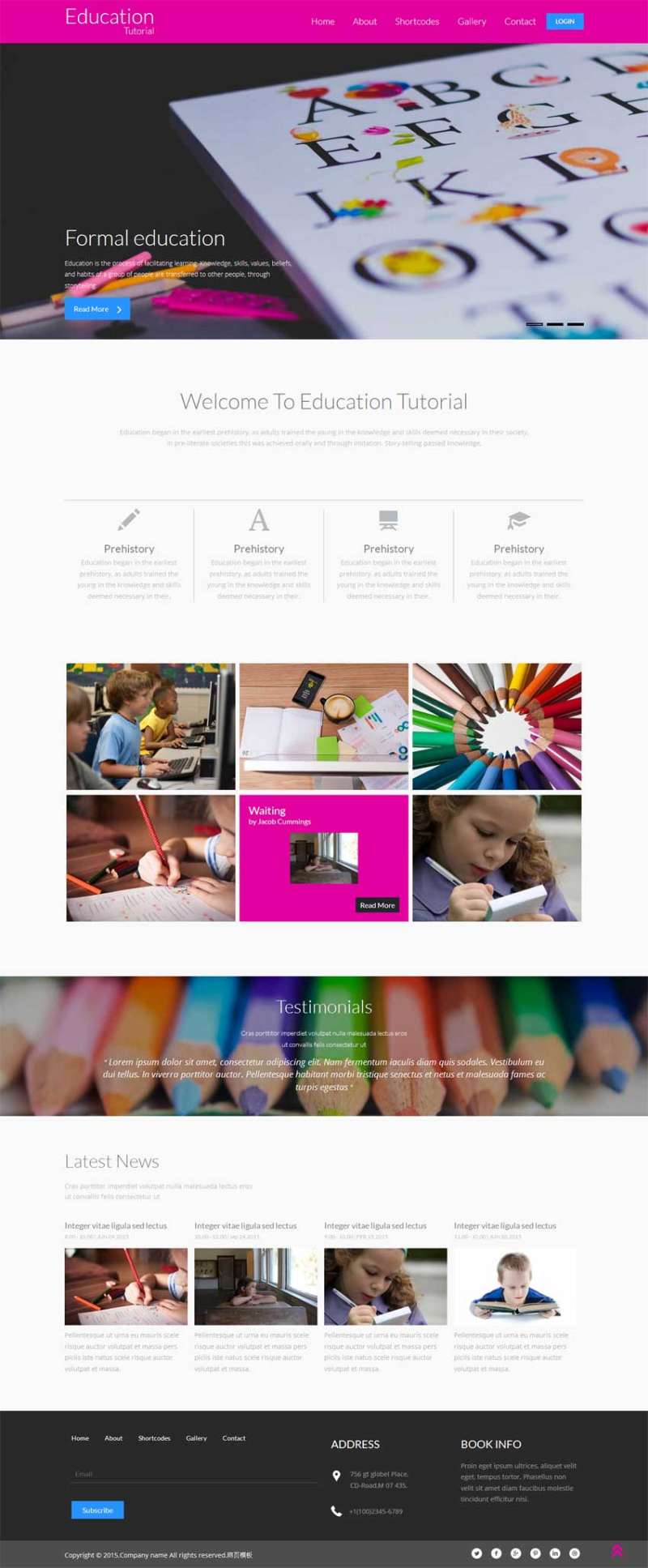 粉色自适应的孩子艺术学校教育网站模板html源码