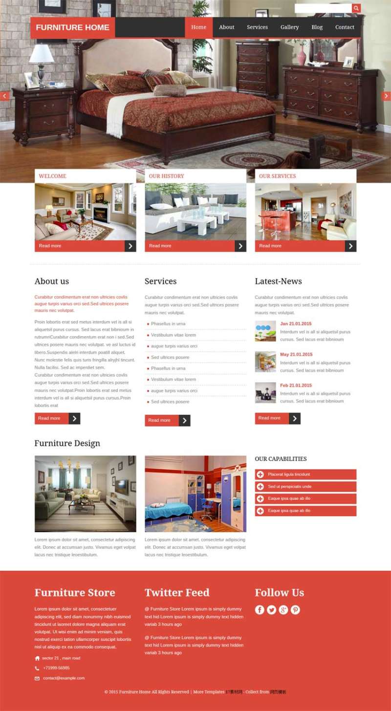 红色扁平风格的室内装修设计网站模板