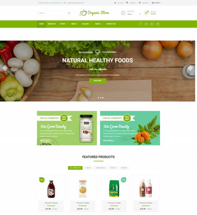 绿色食品商城响应式html静态网