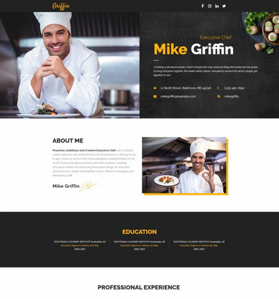 厨师个人技能展示简介主页网站模板