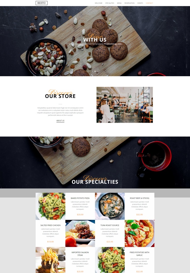 Bootstrap餐饮美食西餐厅服务公司单页模板
