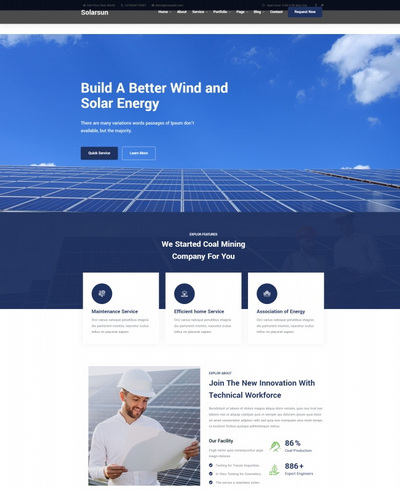 响应式太阳能电板施工服务新能源公司网站模板